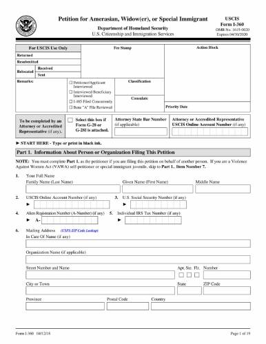 Form I-360 Online Form I-360