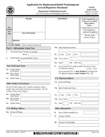 Download I-102 Form Form I-102 Form