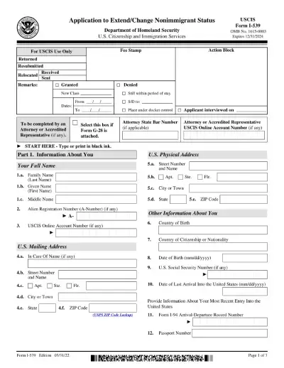 Download Form I-539 ⤓PDF, Application to Extend/Change Nonimmigrant Status