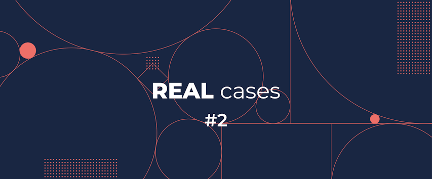 blue background with graphic pattern and text saying real cases nr 2