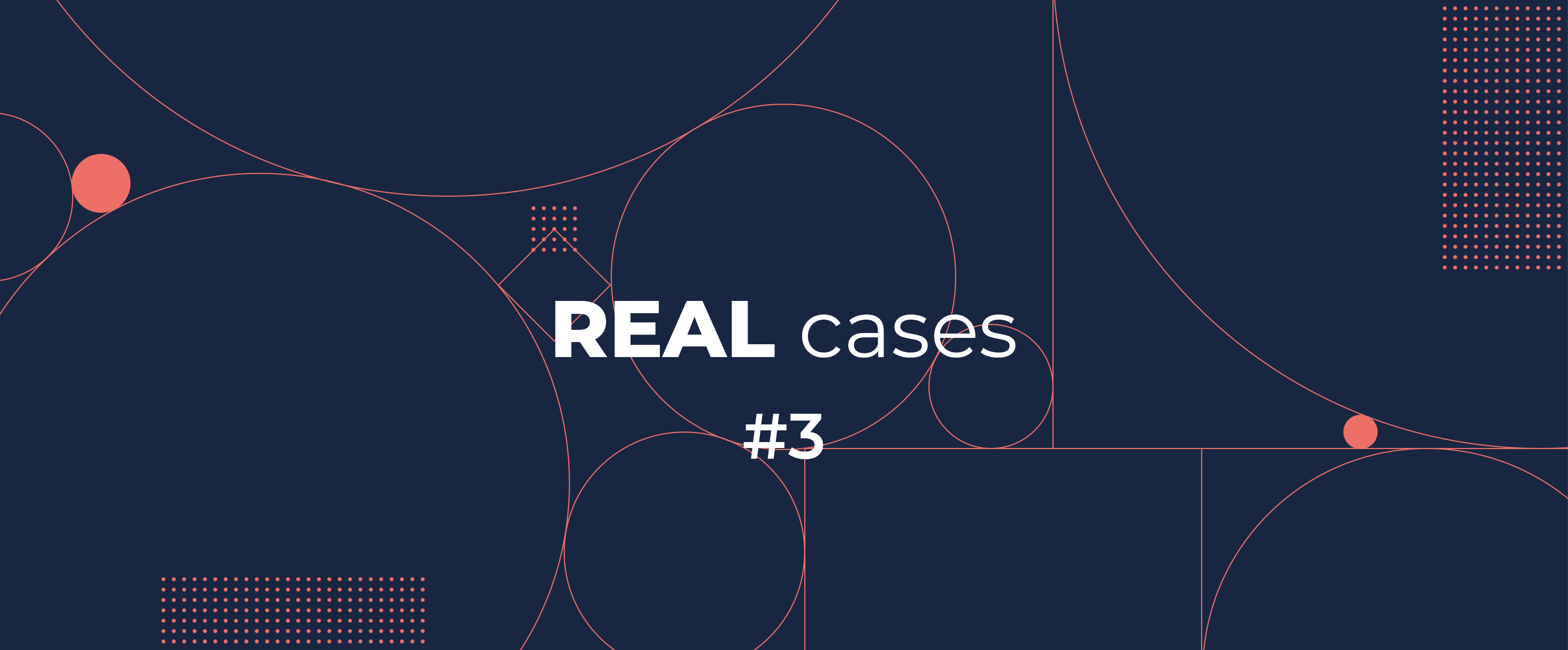 blue background with graphic pattern and text saying real cases nr 3