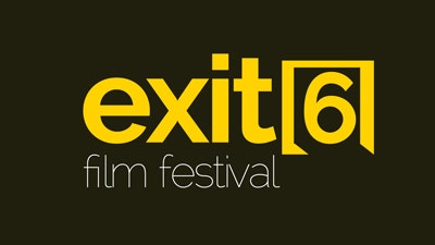 Exit 6 film festival in yellow on a black background