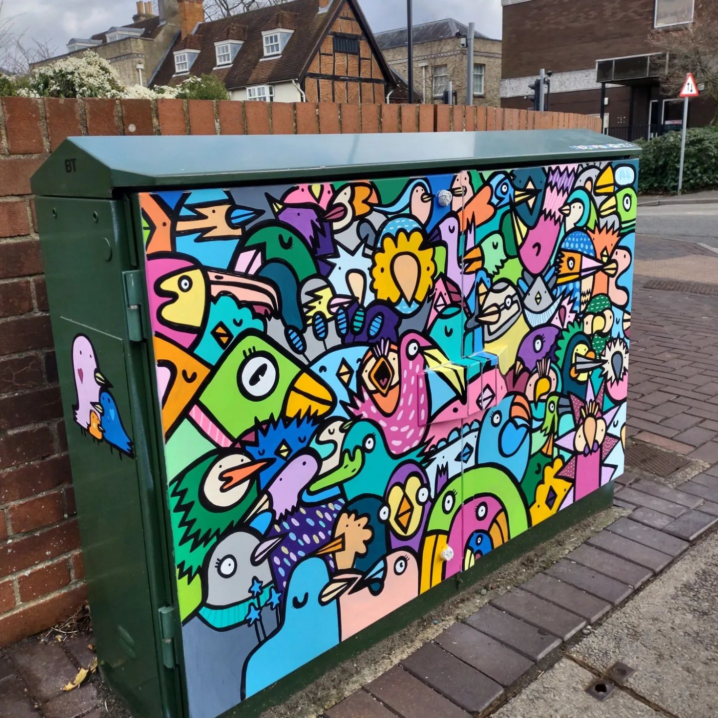 Kev Munday piece of street art in a telecom