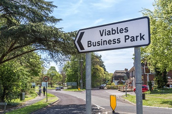 A road sign directing to Viables Business Park