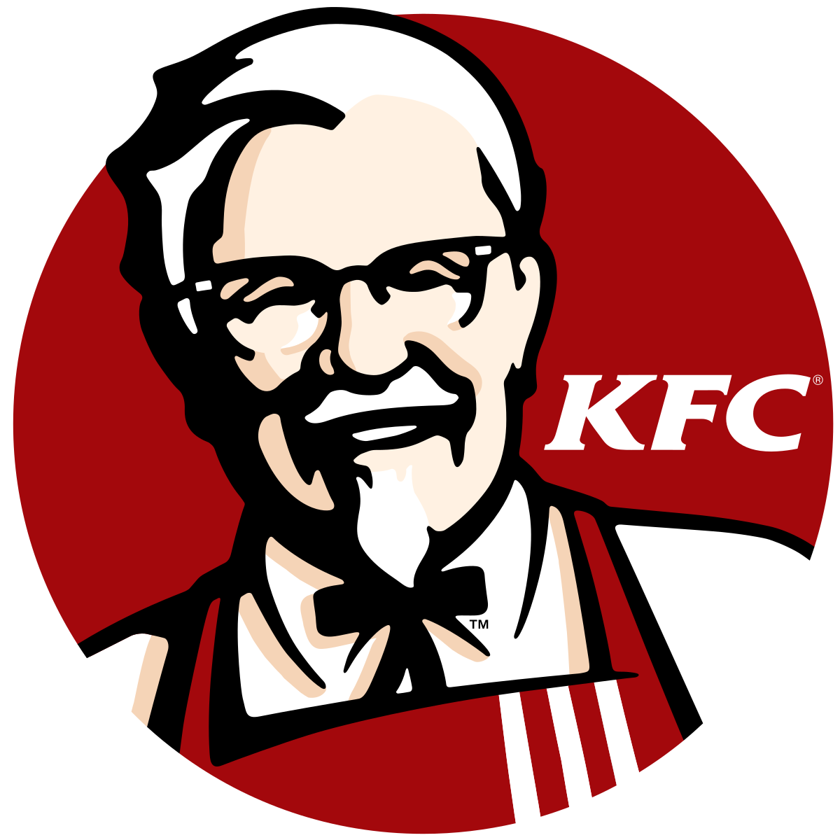 A red circle with a man and the letters KFC.