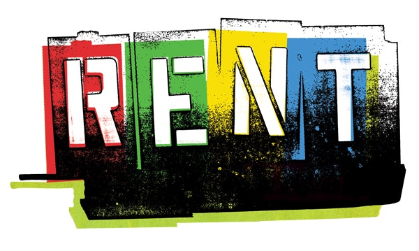 R E N T with red green yellow and blue background