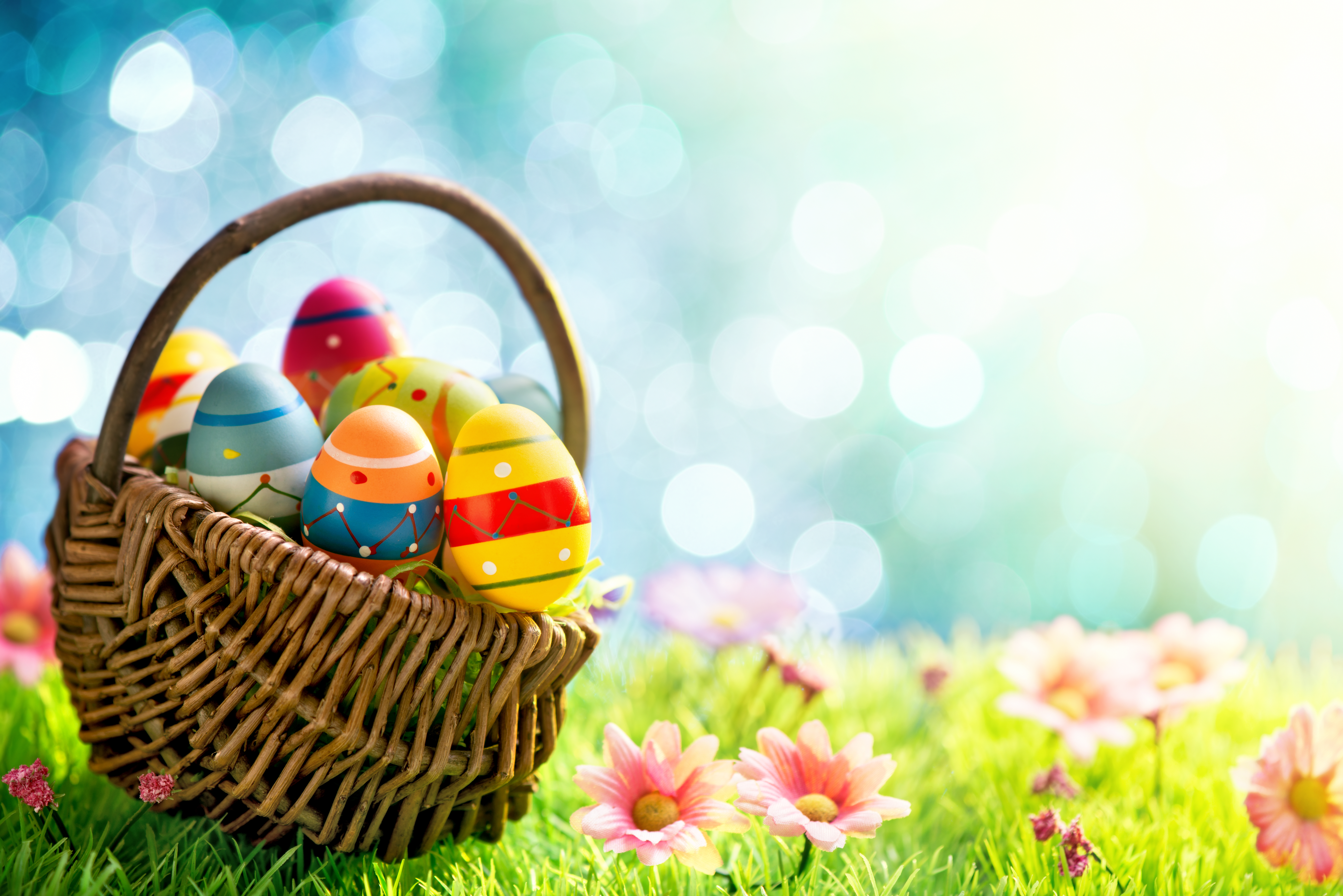 A basket of painted eggs