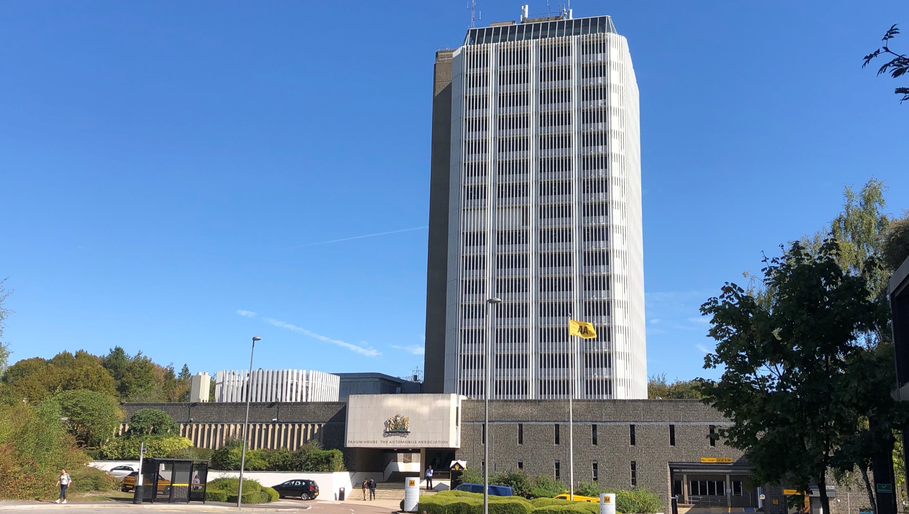 A large building with a tower.