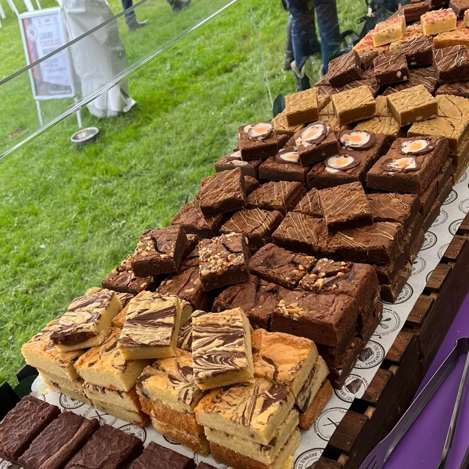 Brownies laid out.