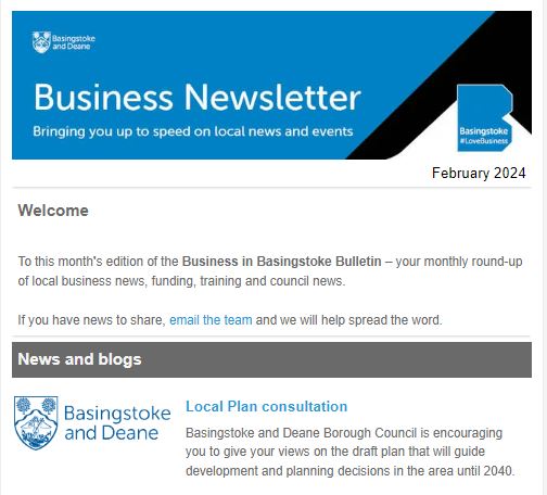a screenshot of the business newsletter