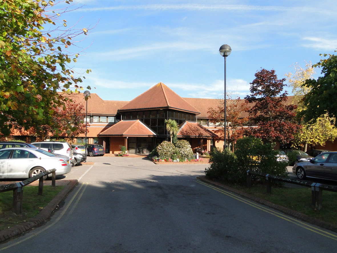 A red roofed building.