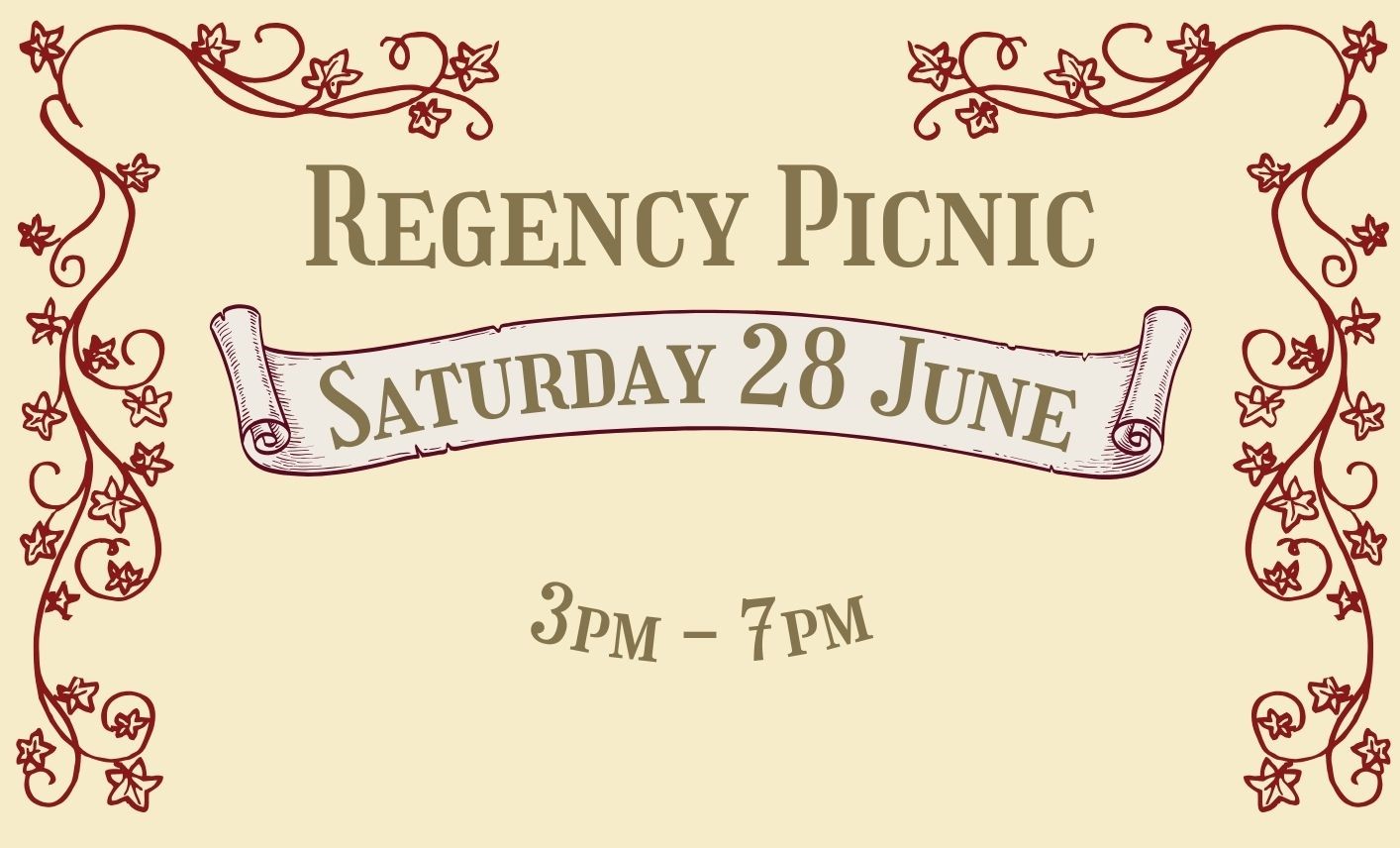 It reads Regency Picnic. Saturday 28 June. 3pm-7pm.