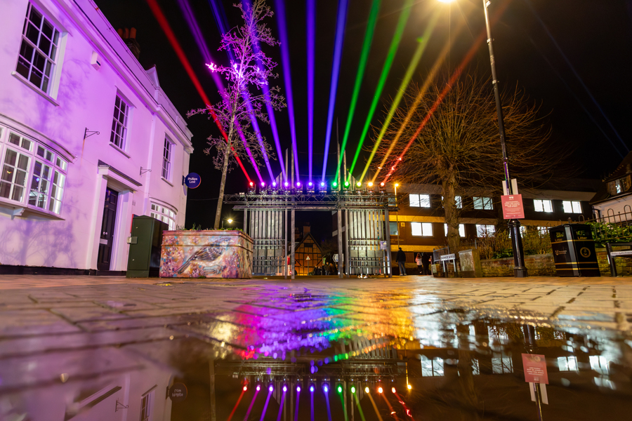 The coloured lights off the triumphal gates.