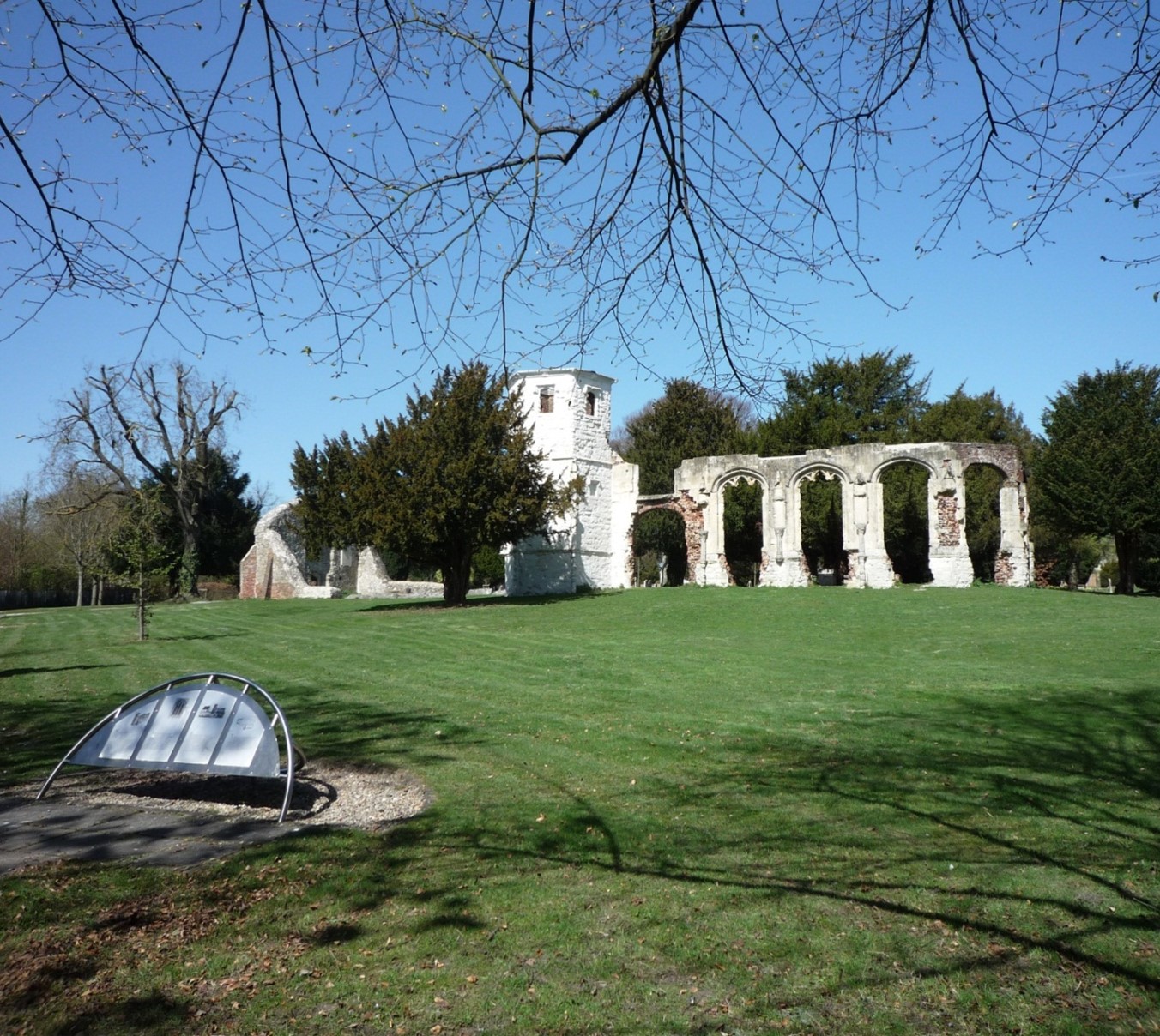 The ruins of Holy Ghost Cemetary, a tower and arches.