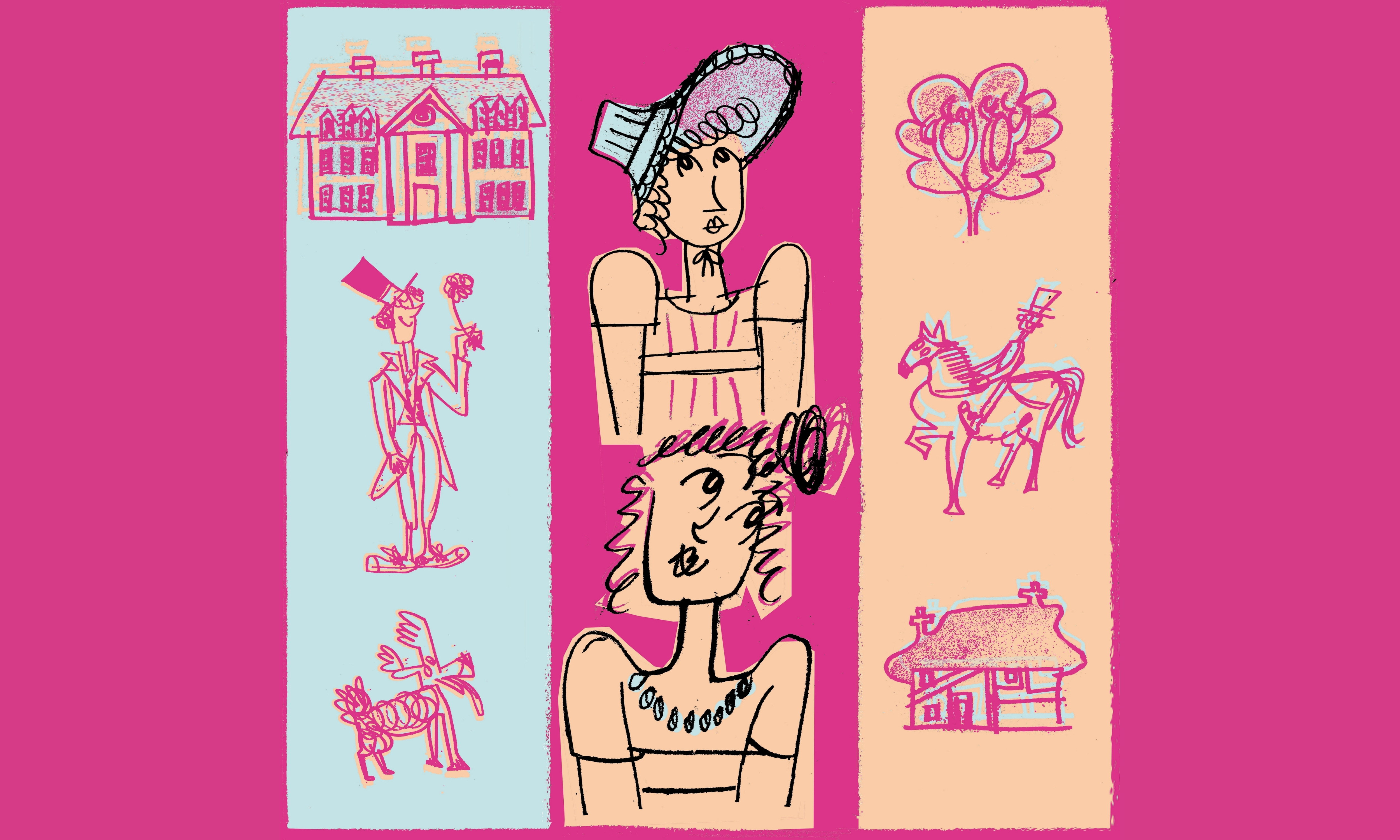 A colourful illustration depicting Outdoor theatre: Sense & Sensibility