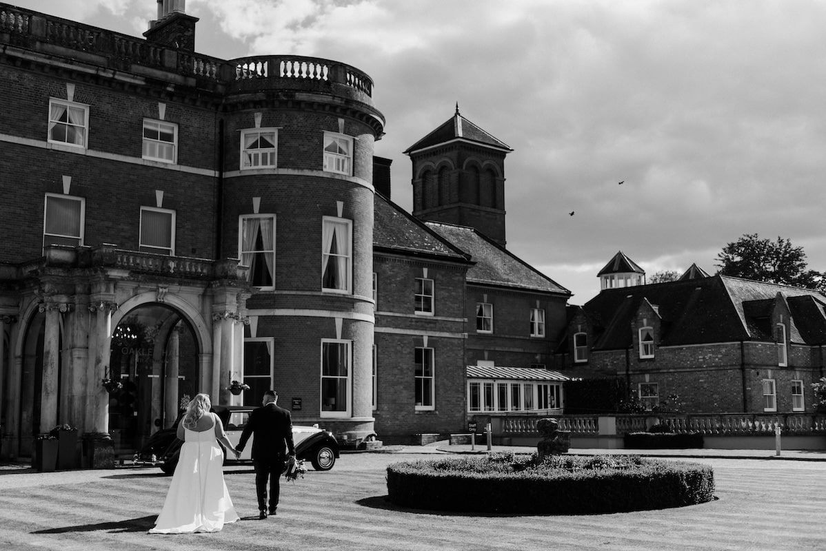 A black and white image of Oakley Hall Hotel