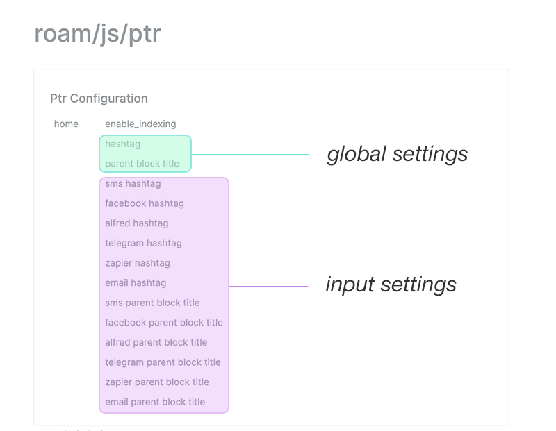 screenshot showing configuration options in ptn's roam client