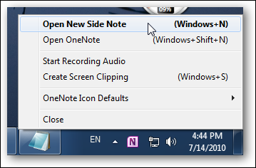 Right click → new note, from anywhere in Windows 10