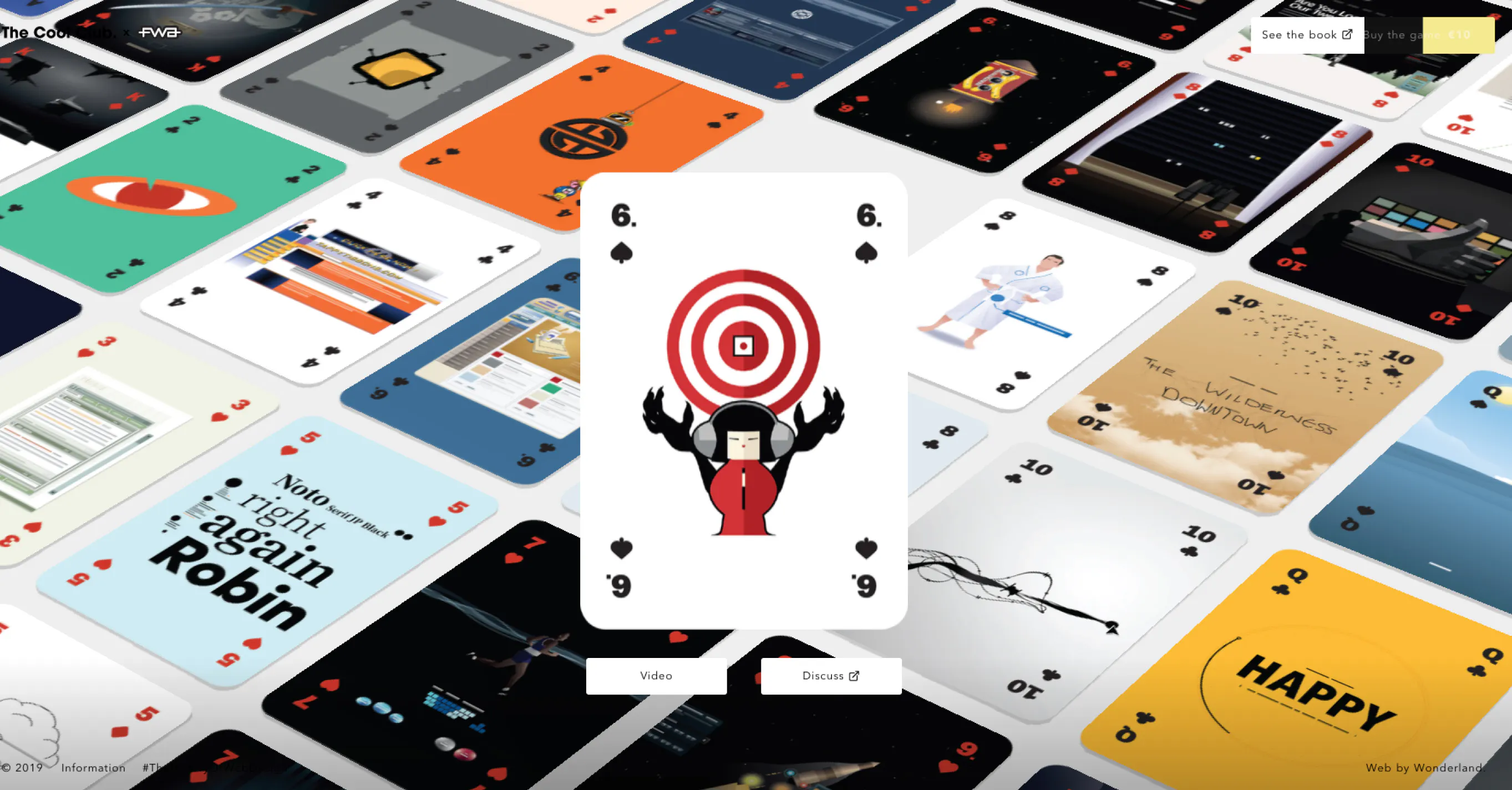 Page capture of cards from FWA x The Cool Club
