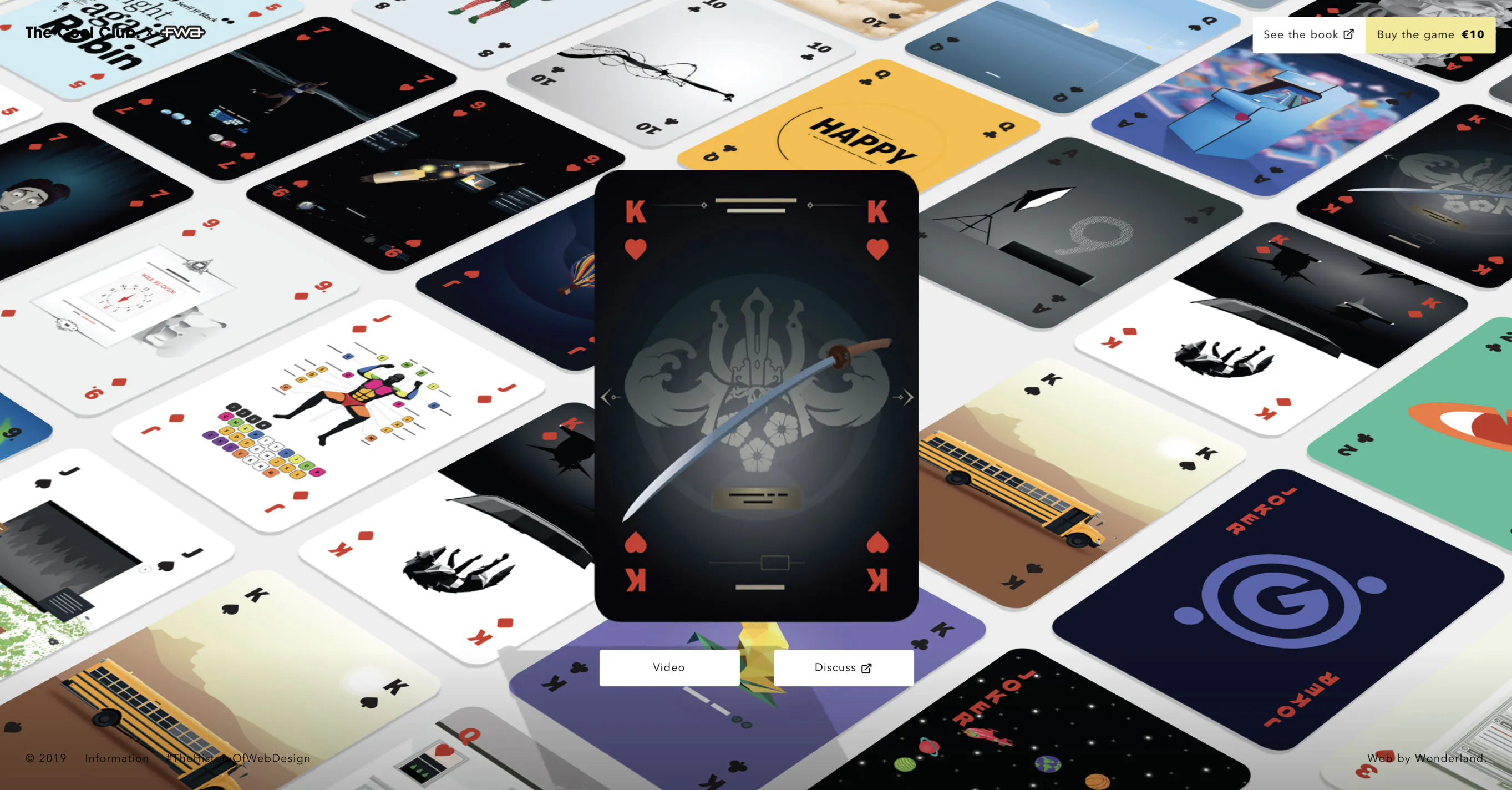 Page capture of cards from FWA x The Cool Club