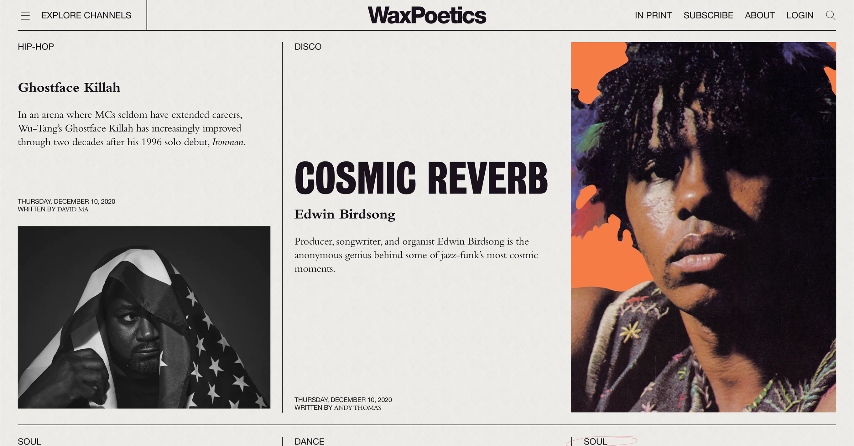 Page capture with text and images from Wax Poetics (Work page)