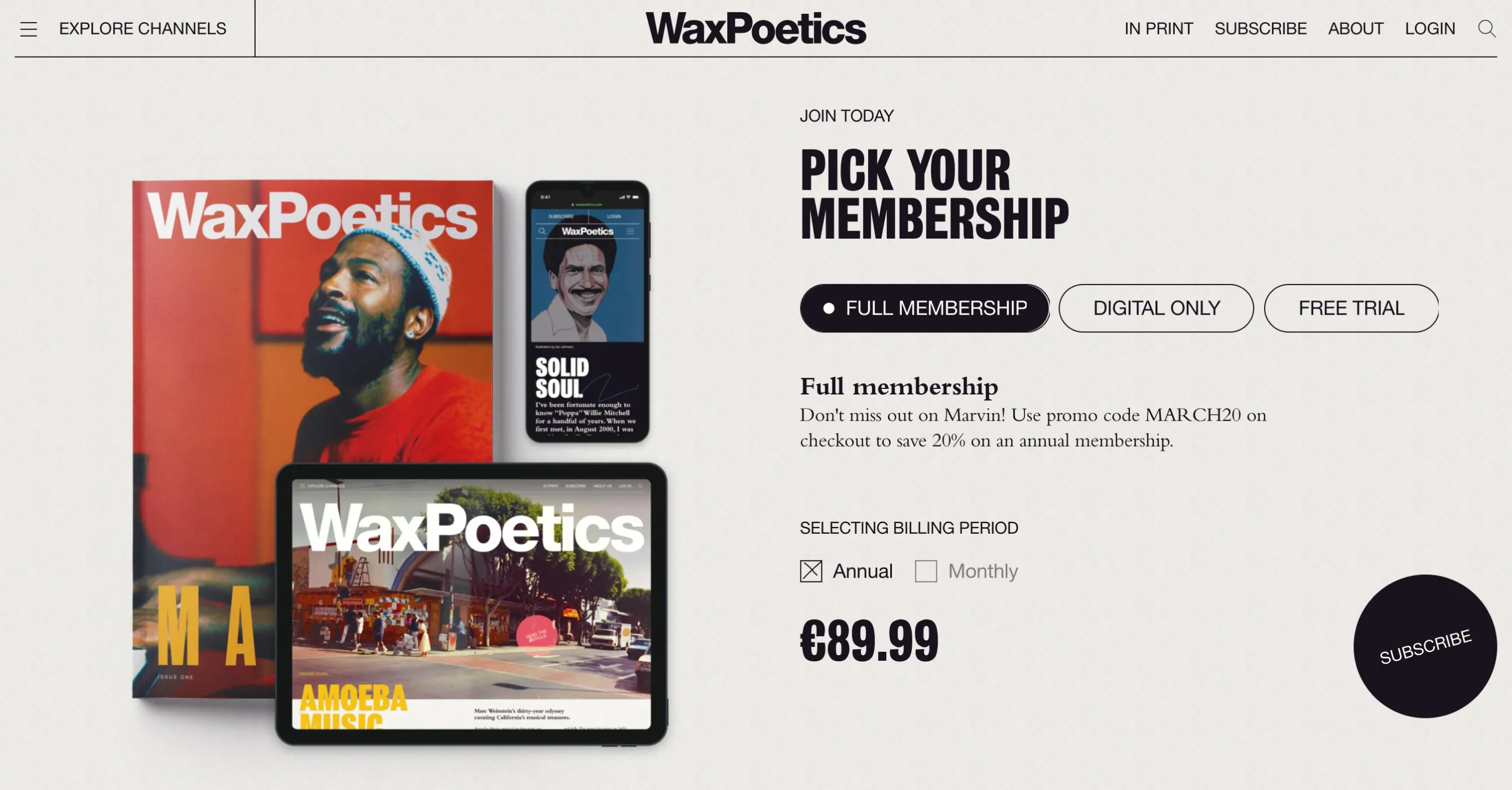 page capture from membership page at Wax Poetics website