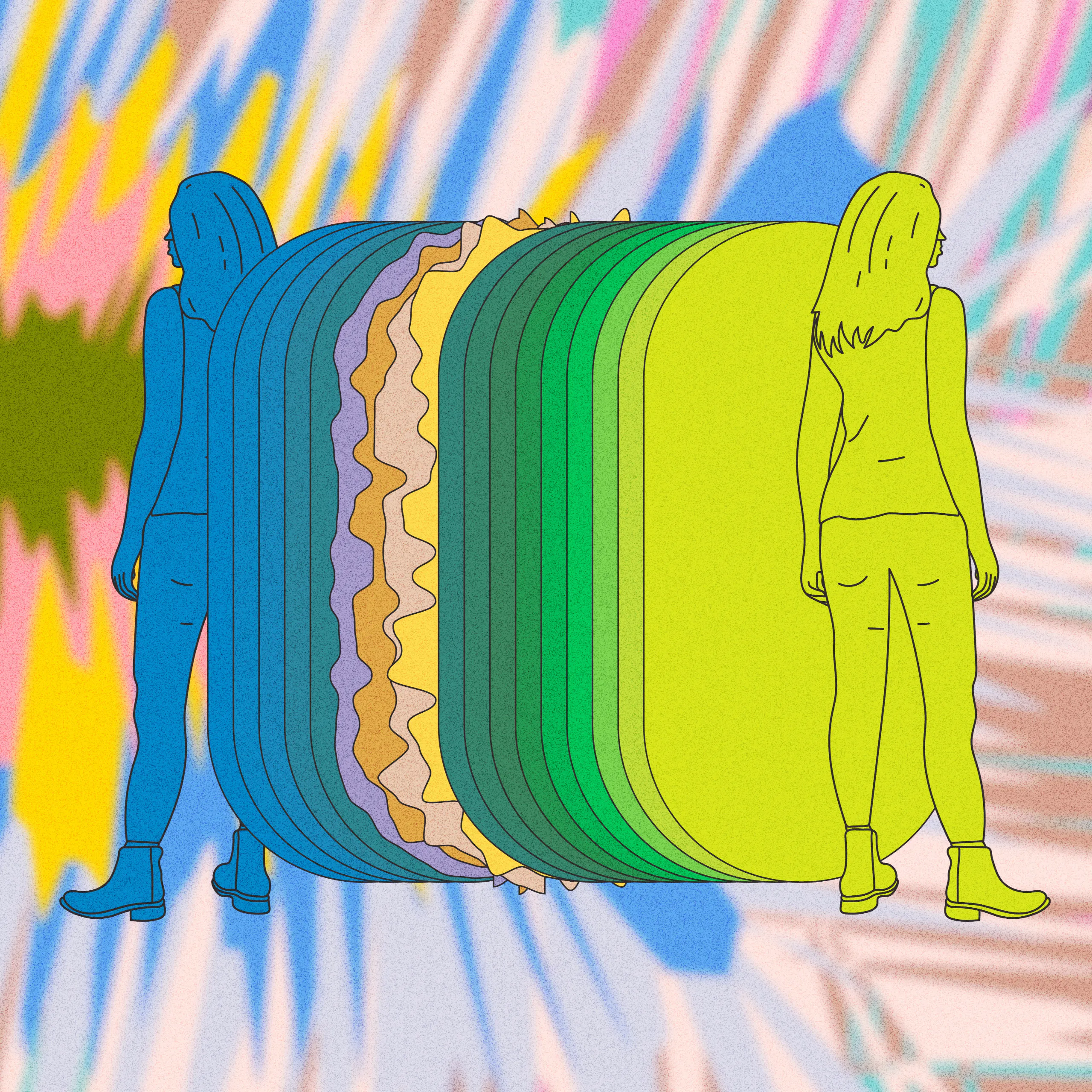 Using Digital as a Platform for Good (Idea Page) Colourful illustration with two characters presenting an article about Using Digital as a Platform for Good