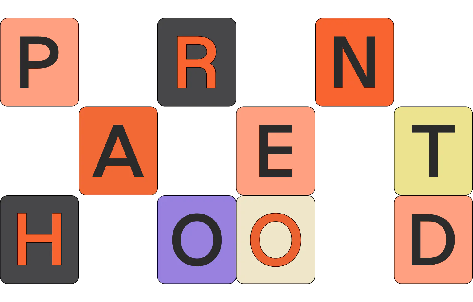 Looming fatherhoods influence on Wonderland (Idea Page) The word 'parenthood' in different colourd blocks - Looming fatherhoods influence on Wonderland (Idea Page)