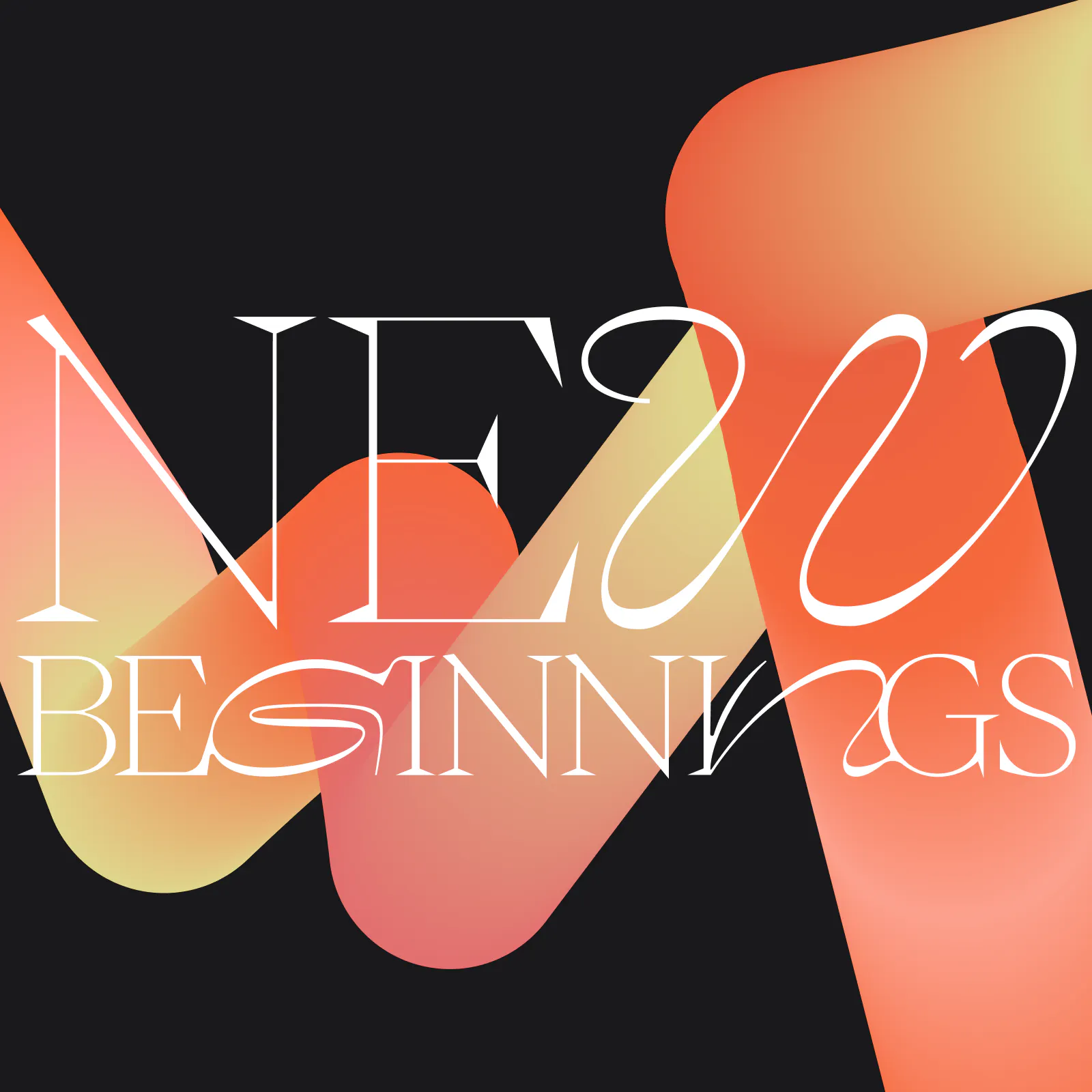 New Beginnings is white font against orange, yellow and black background -New Year, New Wonderlanders