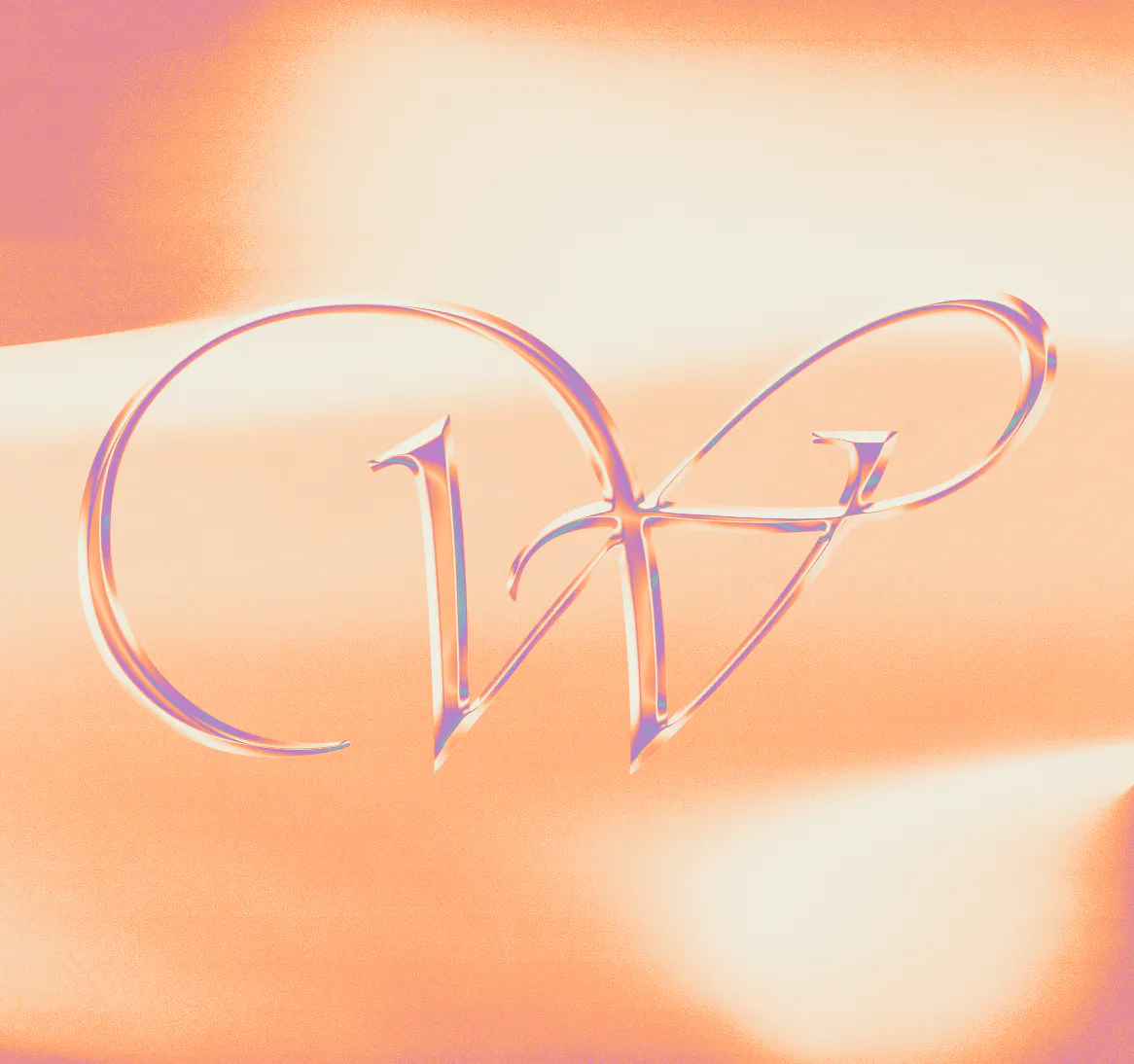 Chrome style letter W against ombre pink and orange background - Our Future Vision for Design Studios