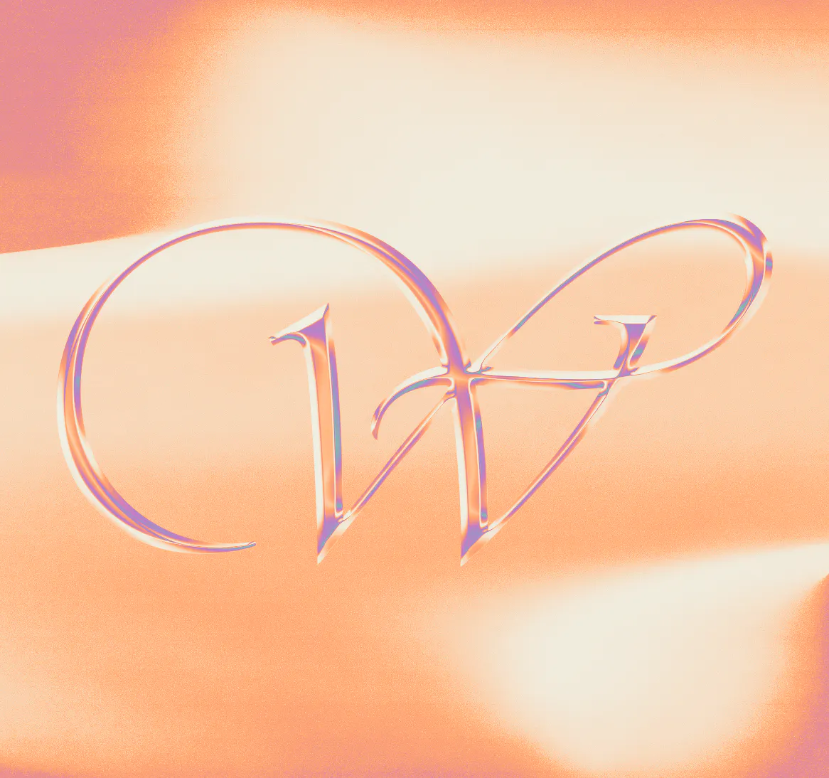 Our Future Vision for Design Studios Chrome style letter W against ombre pink and orange background - Our Future Vision for Design Studios