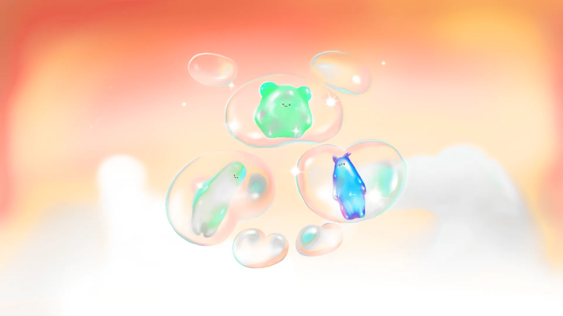Our Reimagined Approach to Office Life Orange sky with different types of entities in different sized bubbles - Our Reimagined Approach to Office Life