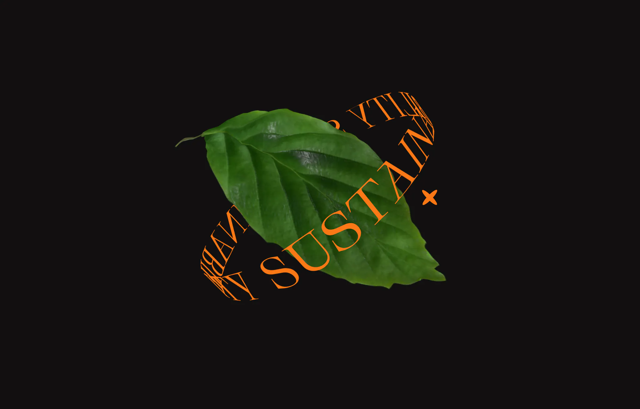 Sustainable Digital Design Green leaf with rotating orange banner - Sustainable Digital Design