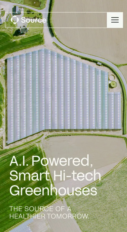 Overview image of farm, fields and greenhouses - Source.ag (Work page)