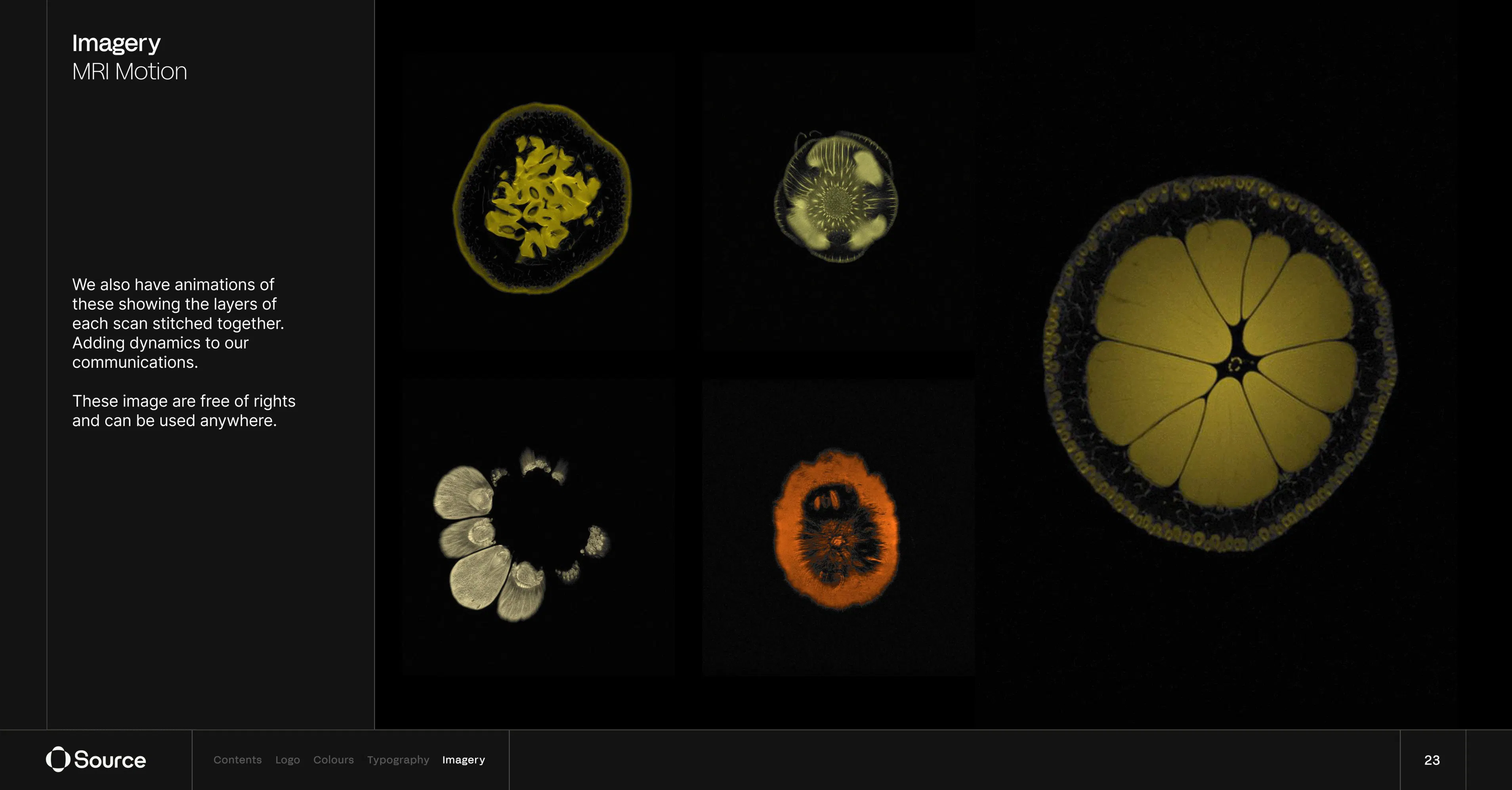 Black background with green, orange and yellow shapes - Source.ag (Work page)