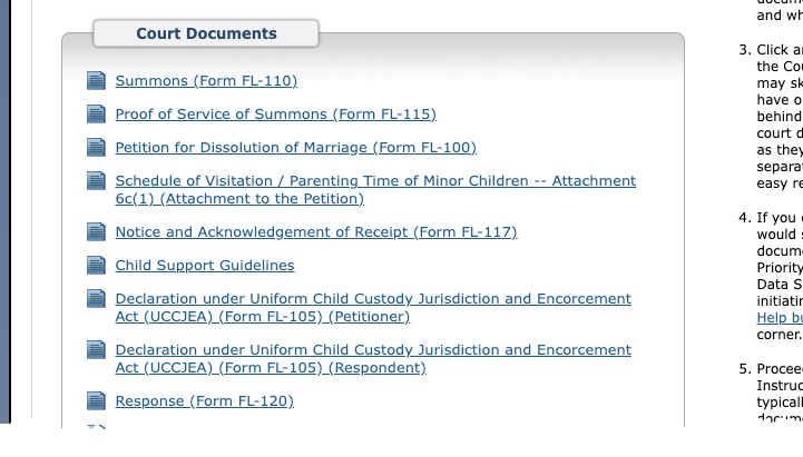 List of court documents for downloading