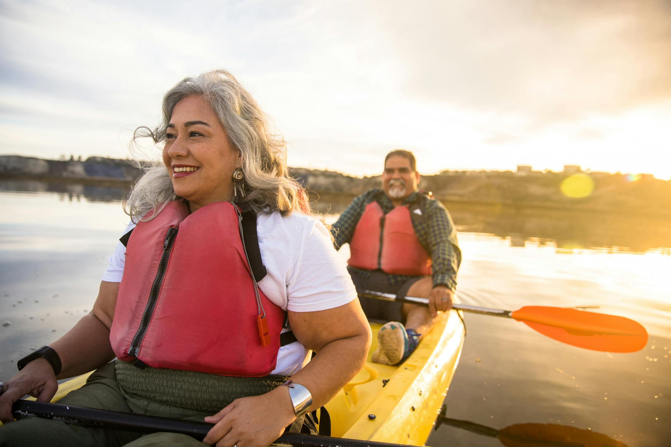 Woman and man on a kayak