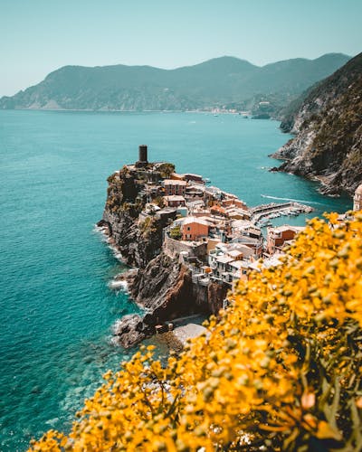 Italy-coast-city-sea-flowers-plants-outdoor