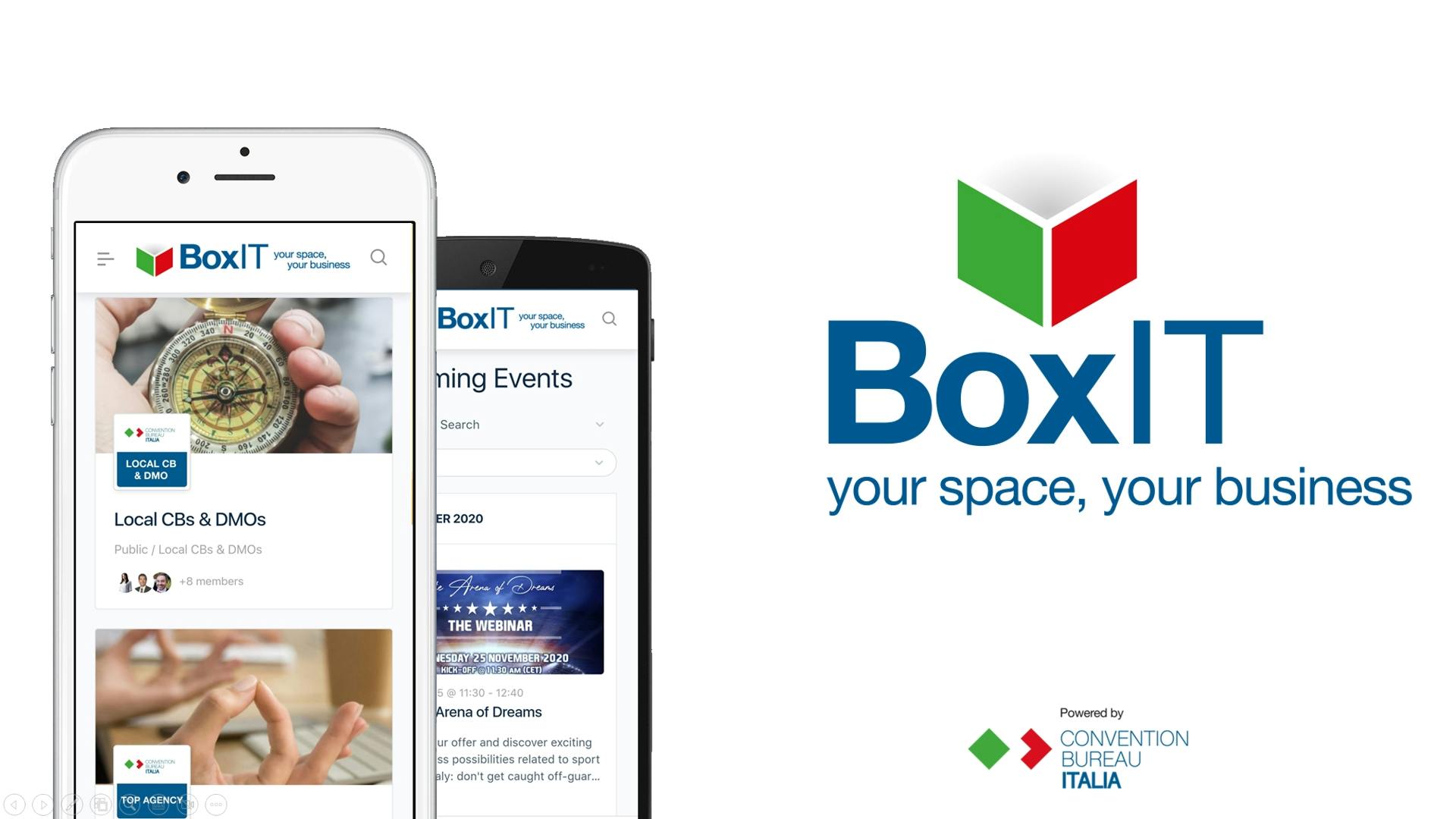 BoxIT home screen banner with screenshots on mockup phones