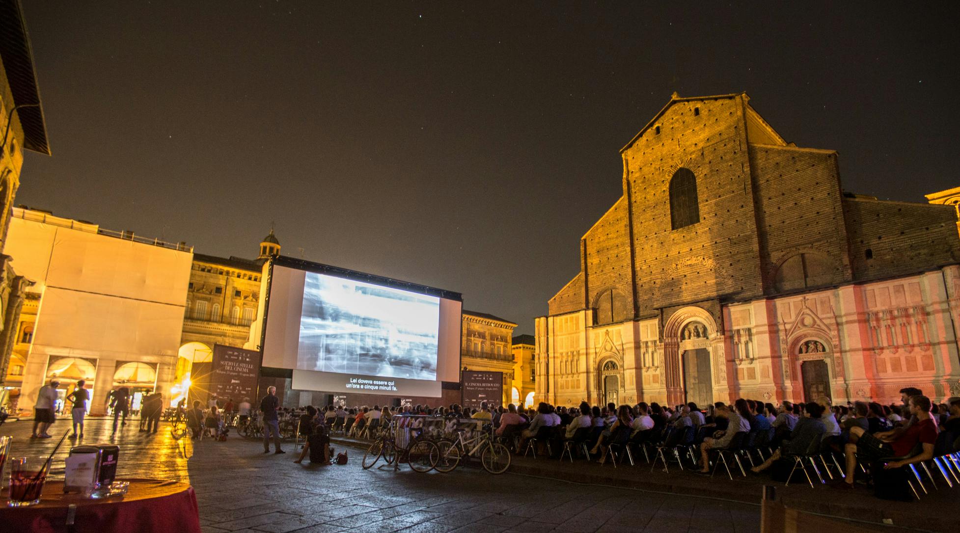Piazza Maggiore and a film screening