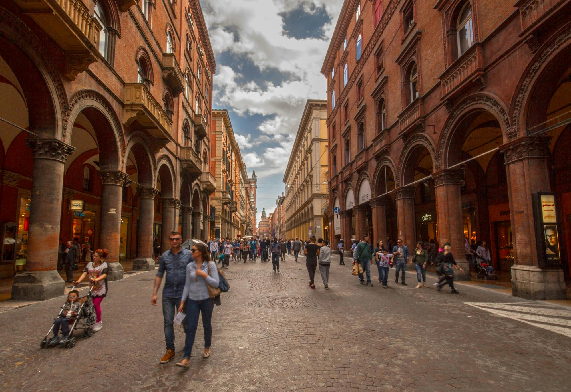 Bologna historic centre with people