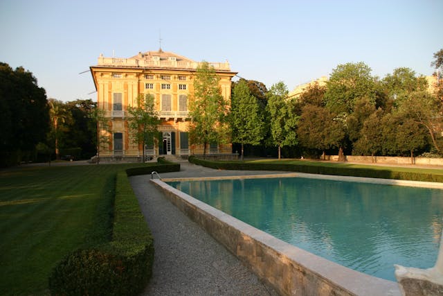 Garden and swimming pool of Villa lo Zerbino, Genoa