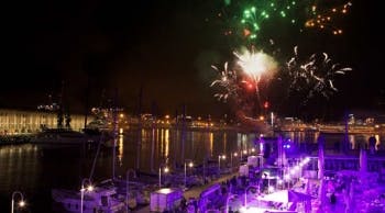 Celebration on the sea with fireworks