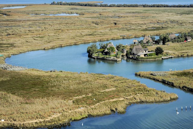 Lagoon and small houses