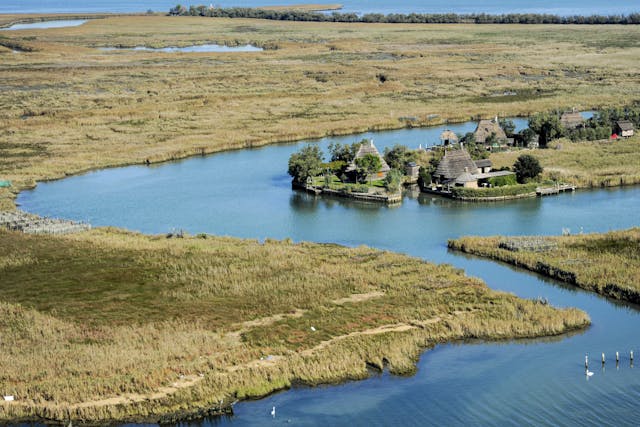 Lagoon and small houses