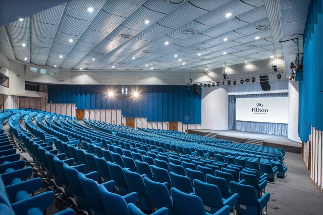 Meeting room with blue chairs