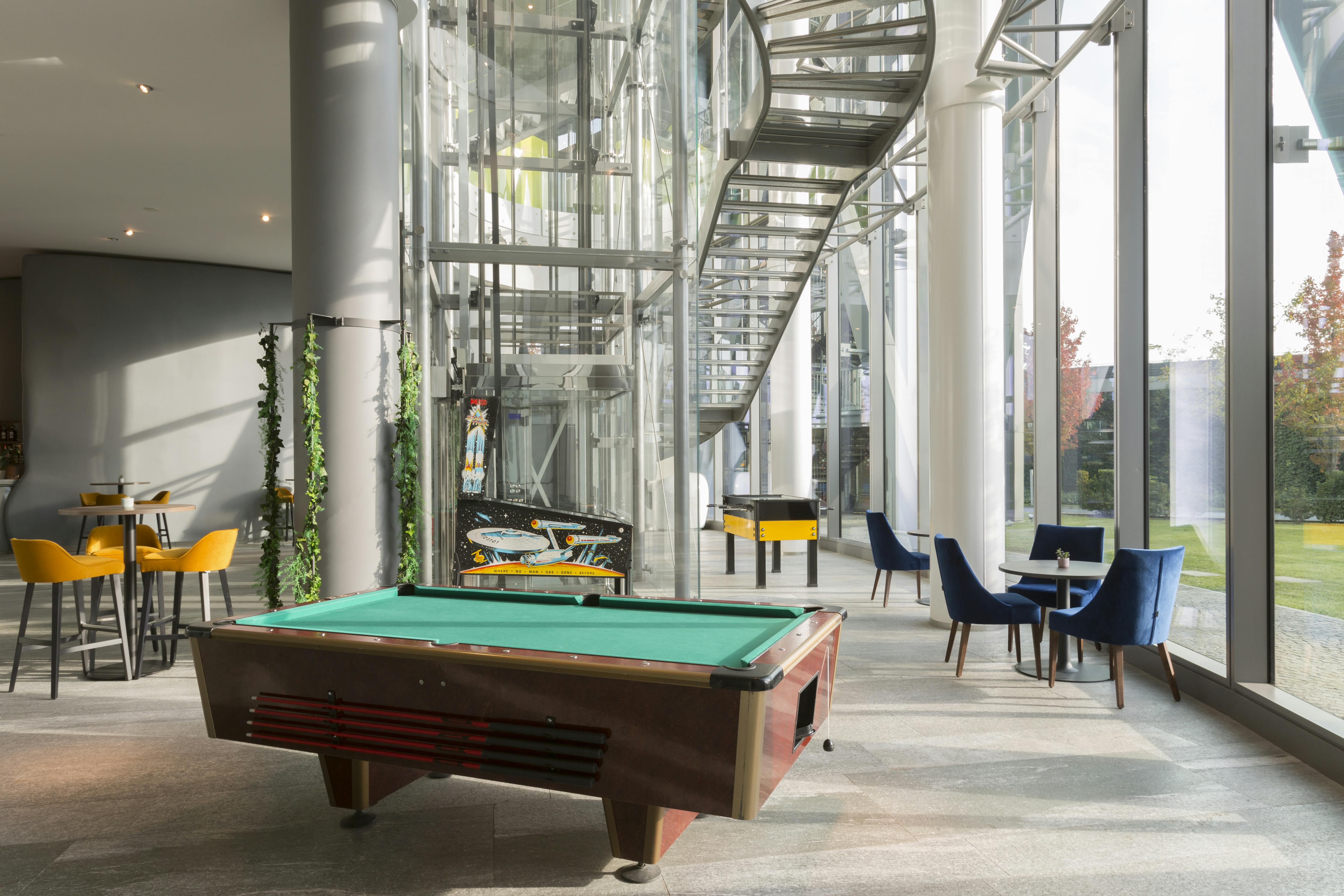 Gaming area with colorful chairs