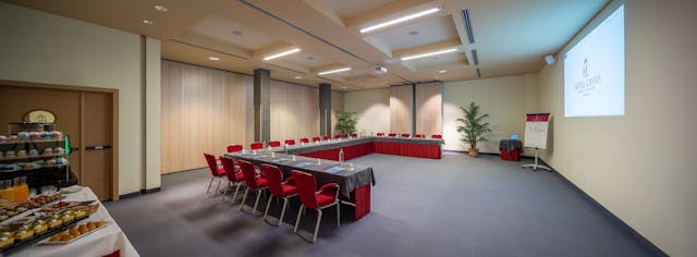 Meeting room-red chairs-buffet-hotel