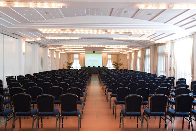 Meeting room with black chairs