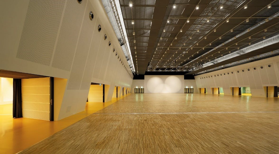 Conference room with wooden floor